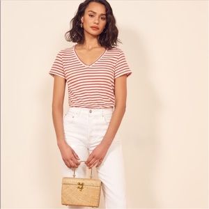 Reformation Red and White Striped Short Sleeve Tee